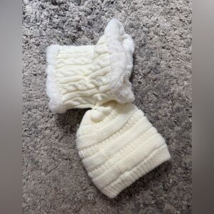 Cozy Cream Knit Kids Hand warmers and Hat Set